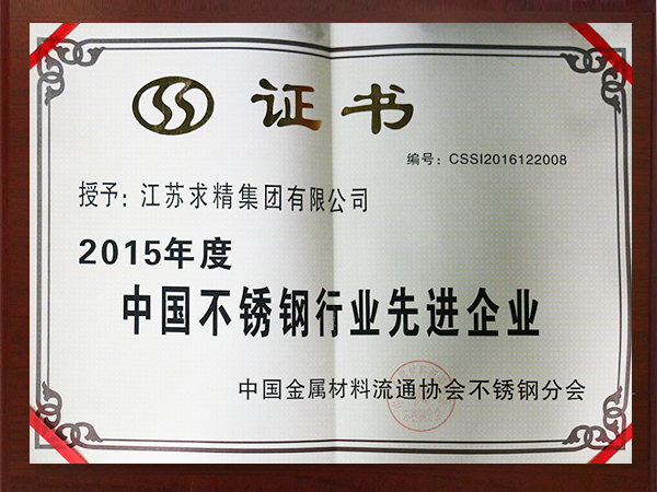 2015年中國不鏽鋼（gāng）行業先（xiān）進企業（yè）